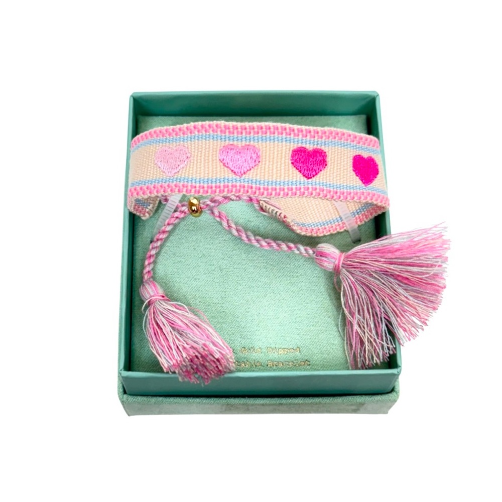 A New Day 14K Dipped Gold Embroidered Heart Tassel Adjustable Bracelet New Nib